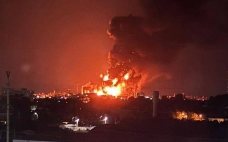 В Славянске-на-Кубани после атаки беспилотников произошёл пожар на нефтеперерабатывающем заводе.